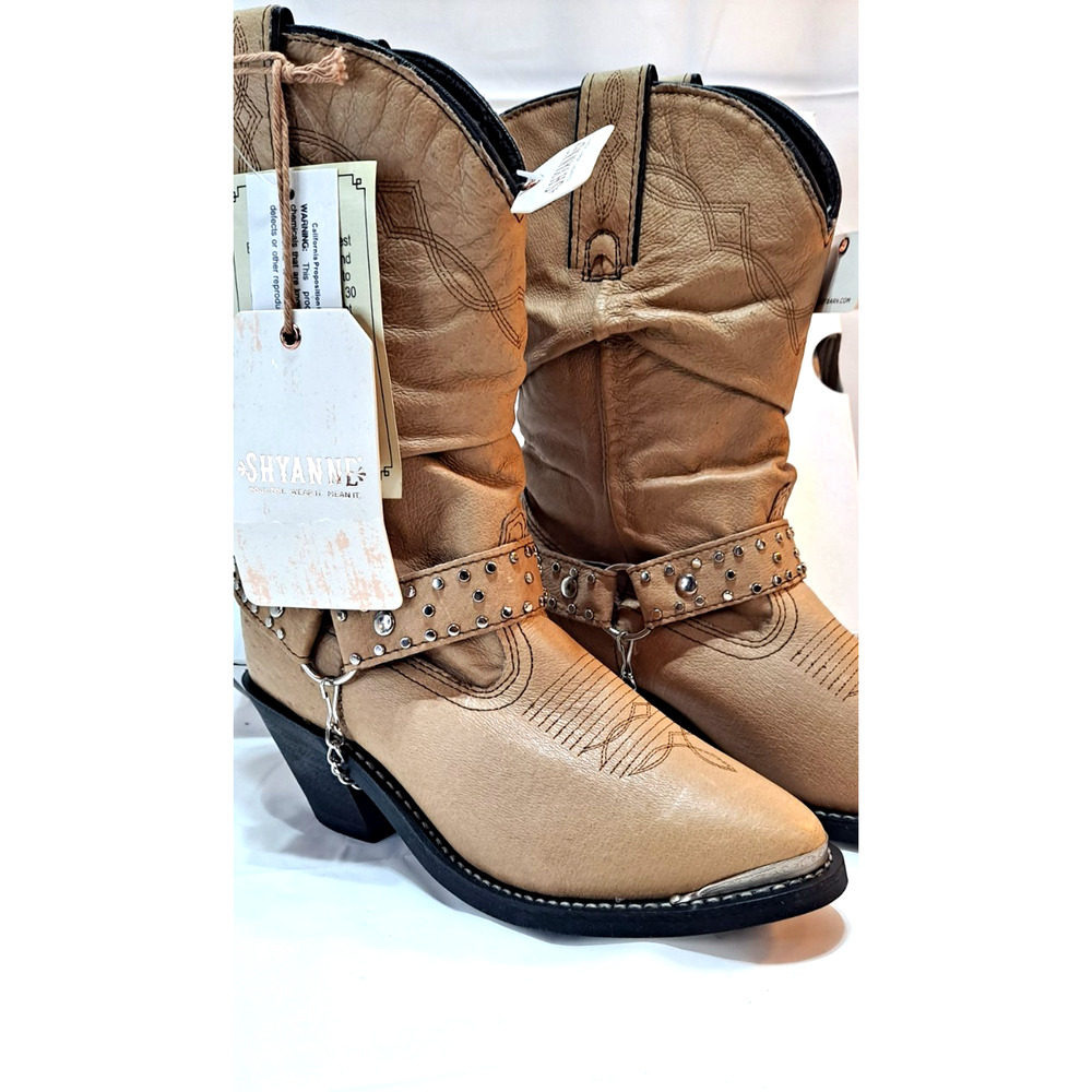 Shyanne Women's Tanya Slouch Harness Fashion Boots Beige Size 6